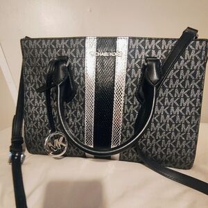 Michael Kors Black and Silver Monogram Shoulder Bag